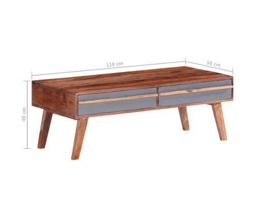 Mesa de centro de madera maciza gris 110x50x40 cm