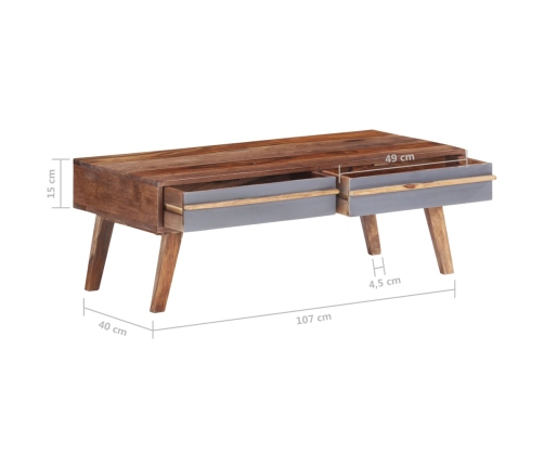 Mesa de centro de madera maciza gris 110x50x40 cm