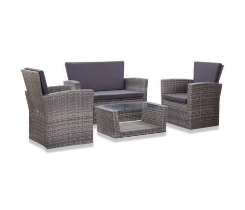 Set de muebles de jardín 4 pzas y cojines ratán sintético gris