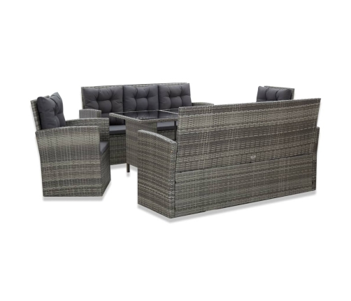 Set de comedor de jardín 5 pzas y cojines ratán sintético gris
