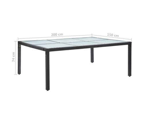 vidaXL Mesa de comedor de jardín negro 200x150x74 cm ratán sintético