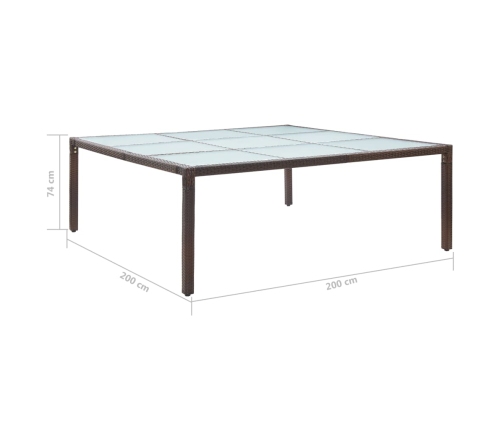 Mesa de comedor de jardín ratán sintético marrón 200x200x74 cm