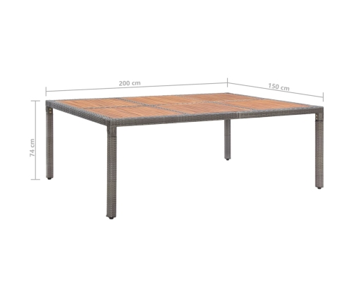 Mesa de jardín ratán PE y madera de acacia gris 200x150x74 cm