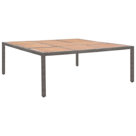 Mesa de jardín ratán PE y madera acacia gris 200x200x74 cm