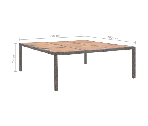 Mesa de jardín ratán PE y madera acacia gris 200x200x74 cm