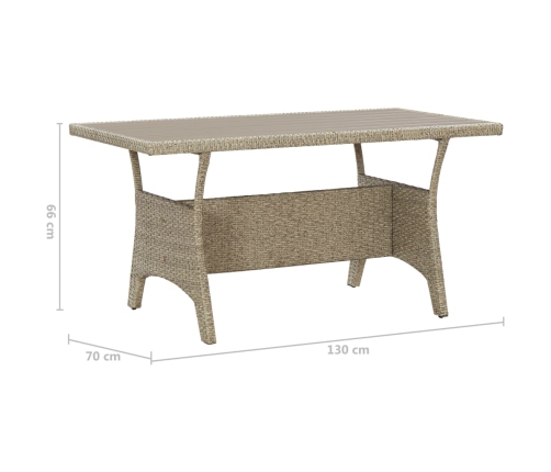 Mesa de jardín de ratán sintético gris 130x70x66 cm