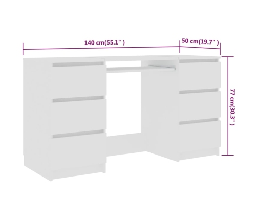 Escritorio de madera contrachapada blanco 140x50x77 cm