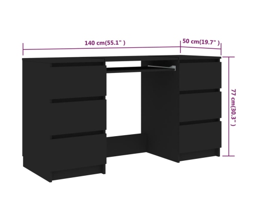 Escritorio de madera contrachapada negro 140x50x77 cm