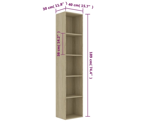 Estantería madera contrachapada color roble 40x30x189 cm