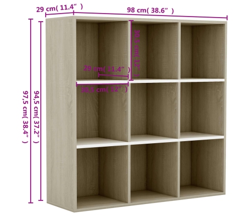 vidaXL Estantería madera ingeniería blanco roble Sonoma 98x29x97,5 cm