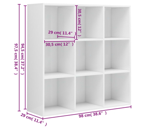 Estantería madera de ingeniería blanco brillante 98x29x97,5 cm