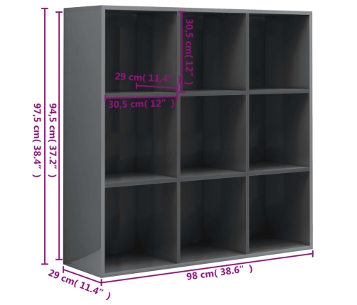 Estantería madera de ingeniería gris brillante 98x29x97,5 cm