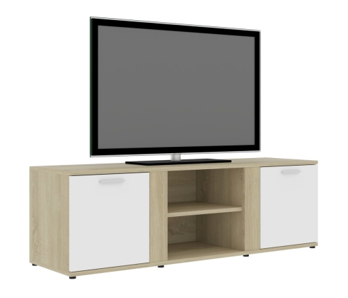 vidaXL Mueble de TV madera contrachapada blanco y roble 120x34x37 cm