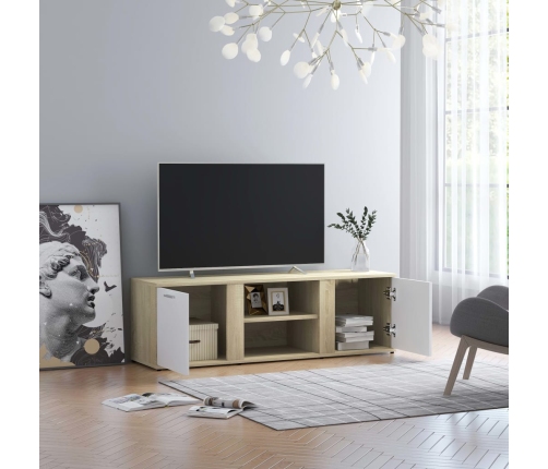 vidaXL Mueble de TV madera contrachapada blanco y roble 120x34x37 cm