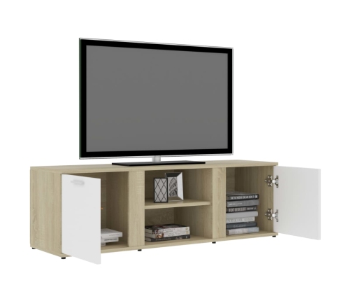 vidaXL Mueble de TV madera contrachapada blanco y roble 120x34x37 cm