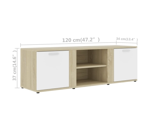 vidaXL Mueble de TV madera contrachapada blanco y roble 120x34x37 cm