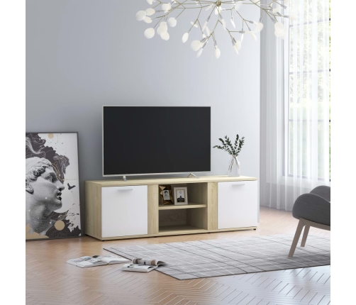 vidaXL Mueble de TV madera contrachapada blanco y roble 120x34x37 cm