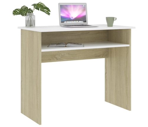 Escritorio madera contrachapada blanco roble Sonoma 90x50x74 cm