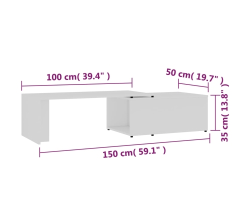 vidaXL Mesa de centro madera contrachapada blanco 150x50x35 cm