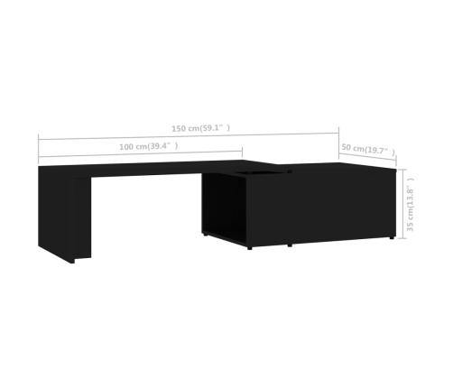 vidaXL Mesa de centro madera contrachapada negro 150x50x35 cm