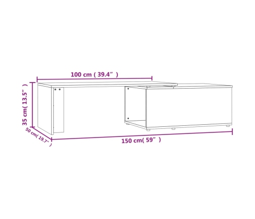 Mesa de centro madera contrachapada color roble 150x50x35 cm