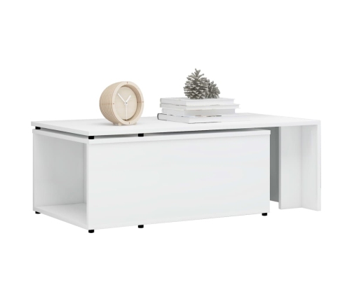 vidaXL Mesa de centro madera contrachapada blanco brillo 150x50x35 cm