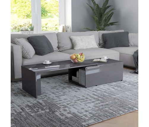 Mesa de centro madera contrachapada gris brillante 150x50x35 cm