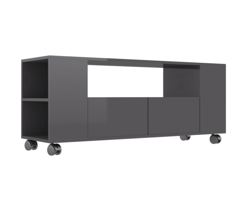 Mueble de TV madera contrachapada gris brillante 120x35x48 cm