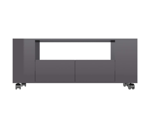 Mueble de TV madera contrachapada gris brillante 120x35x48 cm