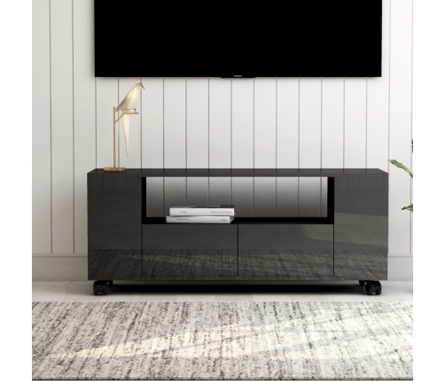 Mueble de TV madera contrachapada gris brillante 120x35x48 cm