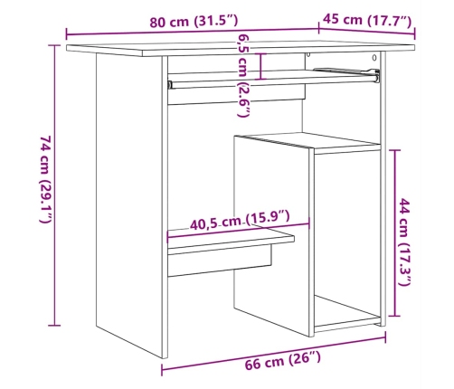 Escritorio de madera contrachapada blanco 80x45x74 cm