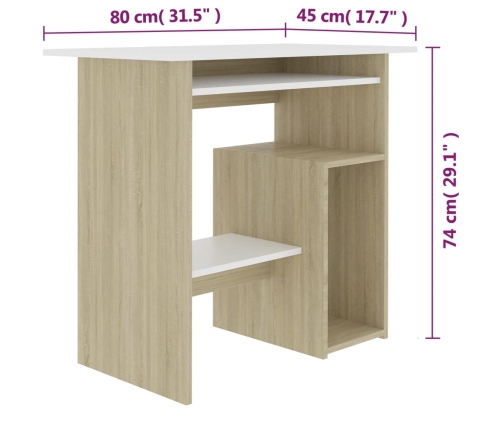 Escritorio madera contrachapada blanco roble Sonoma 80x45x74 cm