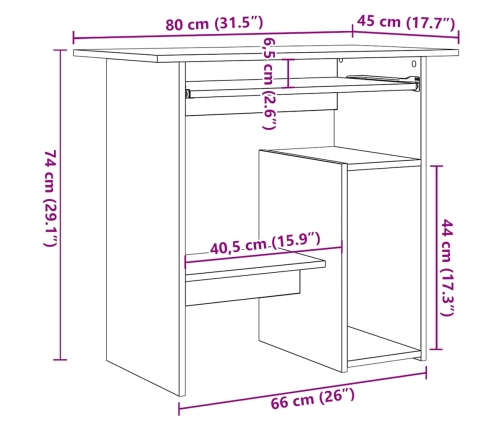 Escritorio madera contrachapada blanco roble Sonoma 80x45x74 cm