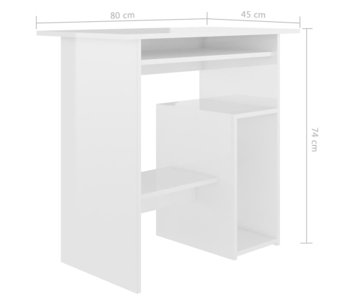 Escritorio de madera contrachapada blanco brillo 80x45x74 cm