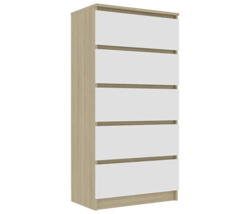 Aparador cajones madera contrachapada blanco roble 60x35x121 cm