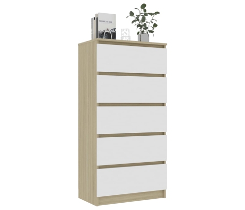 Aparador cajones madera contrachapada blanco roble 60x35x121 cm