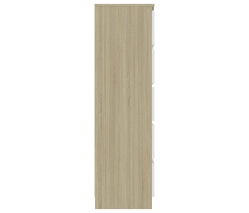 Aparador cajones madera contrachapada blanco roble 60x35x121 cm