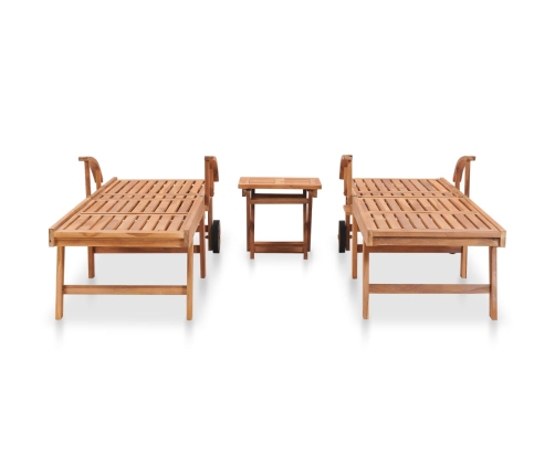 Tumbonas 2 uds con mesa madera maciza de teca