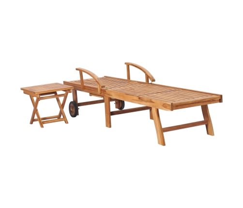 Tumbonas 2 uds con mesa madera maciza de teca