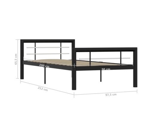 Estructura de cama de metal negro y blanco 100x200 cm