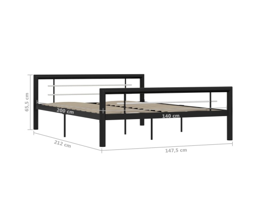 vidaXL Estructura de cama de metal negro y blanco 140x200 cm