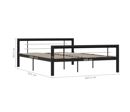 vidaXL Estructura de cama de metal negro y blanco 160x200 cm