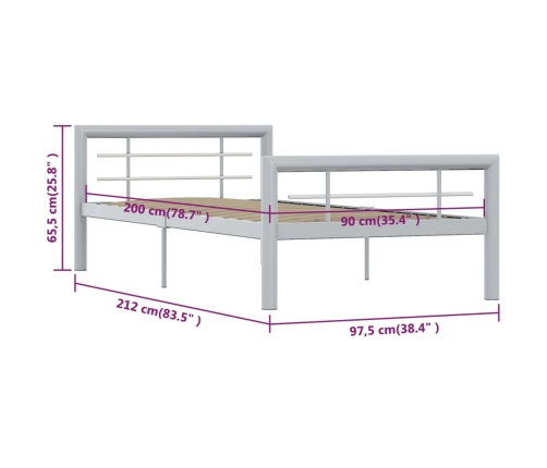 vidaXL Estructura de cama de metal gris y blanco 90x200 cm