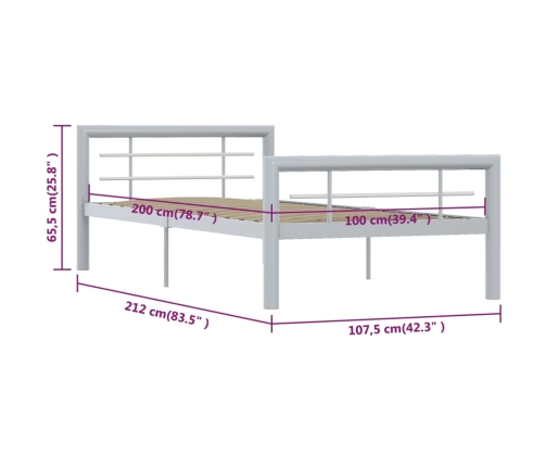 Estructura de cama de metal gris y blanco 100x200 cm