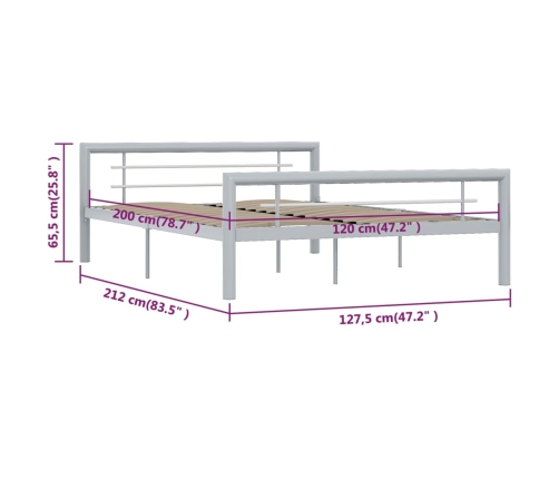 Estructura de cama sin colchón metal gris y blanco 120x200 cm