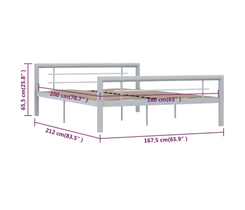 vidaXL Estructura de cama de metal gris y blanco 160x200 cm