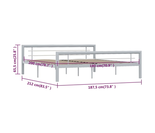 Estructura de cama sin colchón metal gris y blanco 180x200 cm