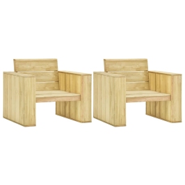 Sillas de jardín 2 uds madera de pino impregnada 89x76x76 cm