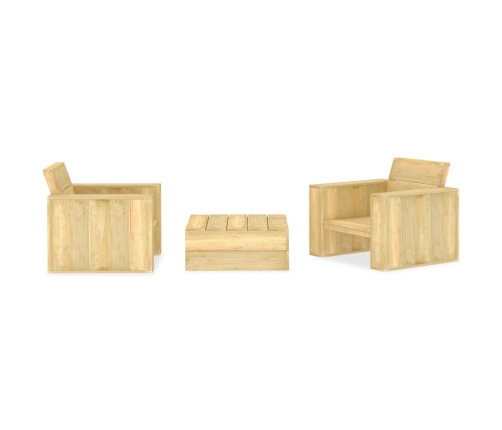 Juego de muebles de jardín 3 piezas madera de pino impregnada