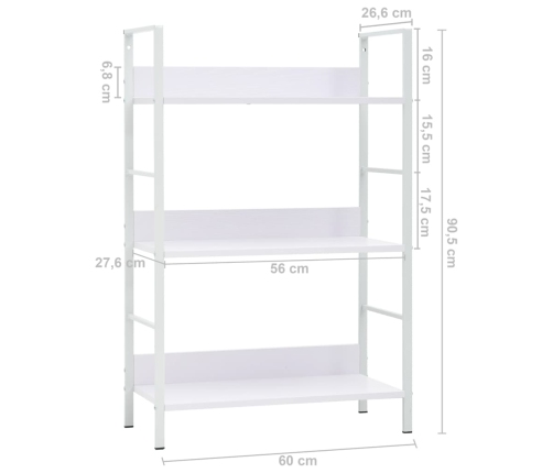 Estantería de 3 niveles madera ingeniería blanco 60x27,6x90,5cm